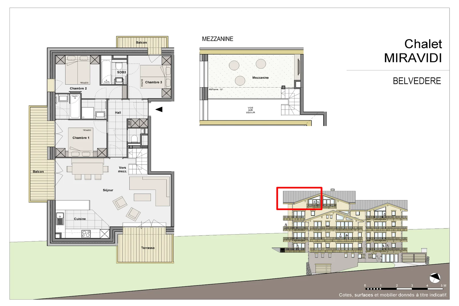 Plan de l'appartement Belvédère de la résidence Miravidi