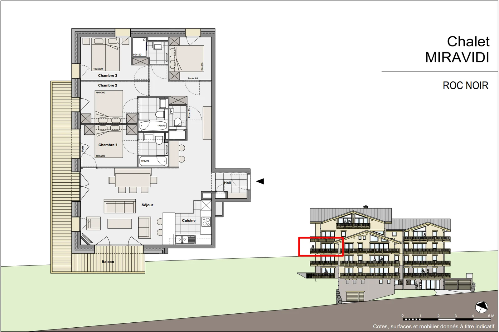 Plan de l'appartement Roc Noir de la résidence Miravidi