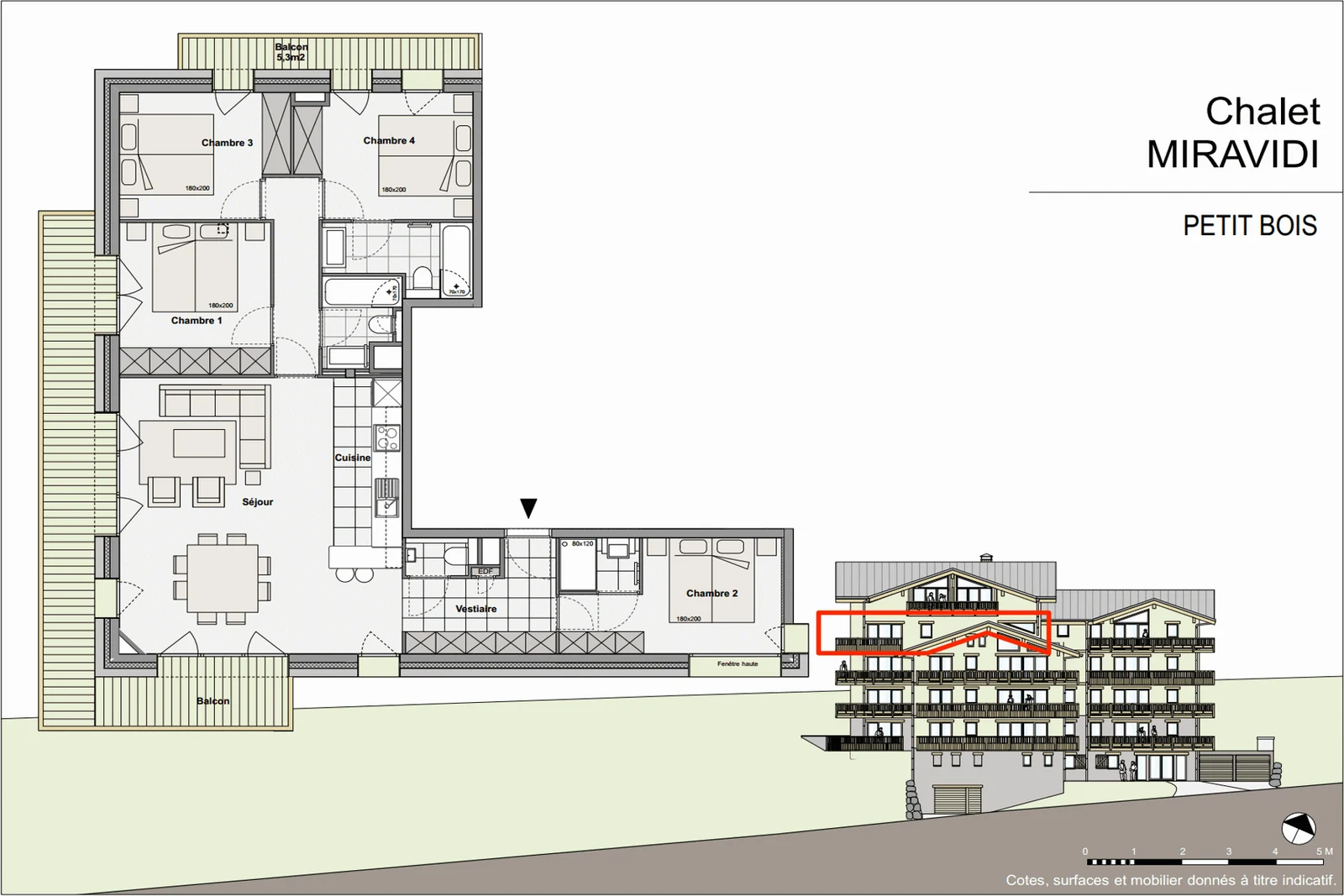Plan de l'appartement Petit Bois de la résidence Miravidi