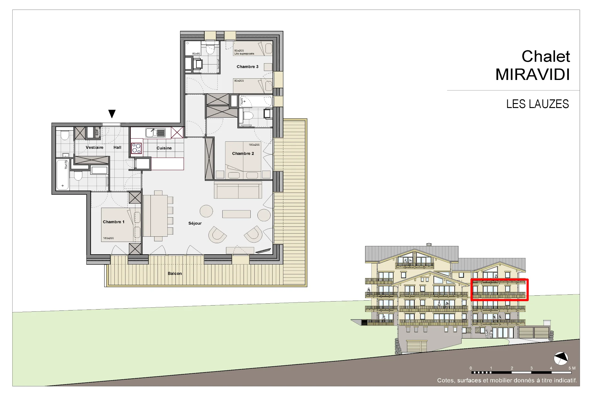 Plan de l'appartement Lauzes de la résidence Miravidi