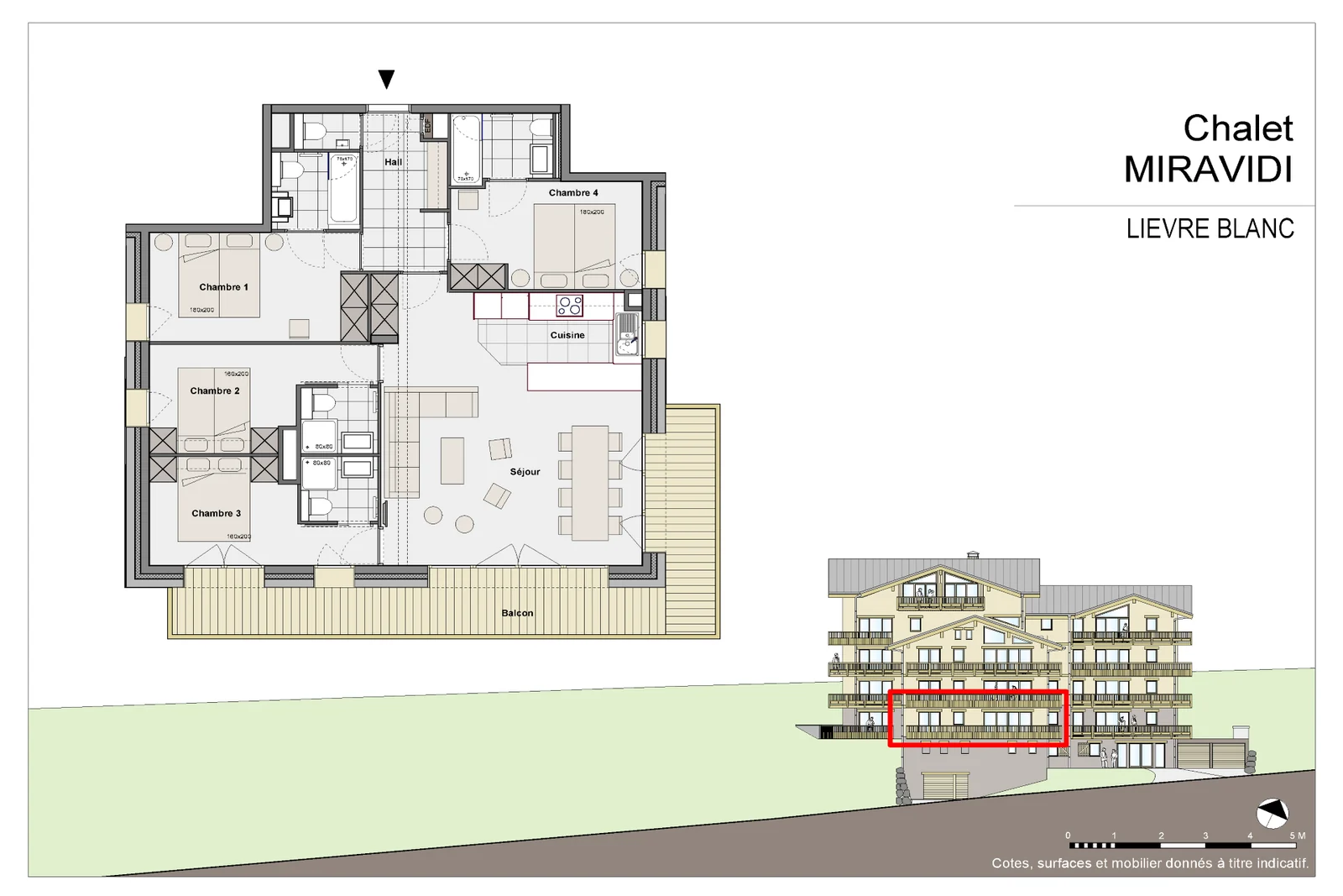 Plan de l'appartement Lièvre Blanc de la résidence Miravidi